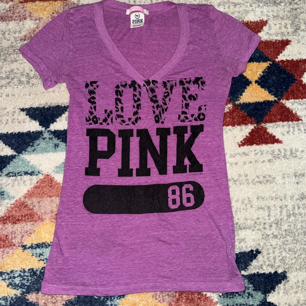 Purple Graphic Tee with Love Pink Design